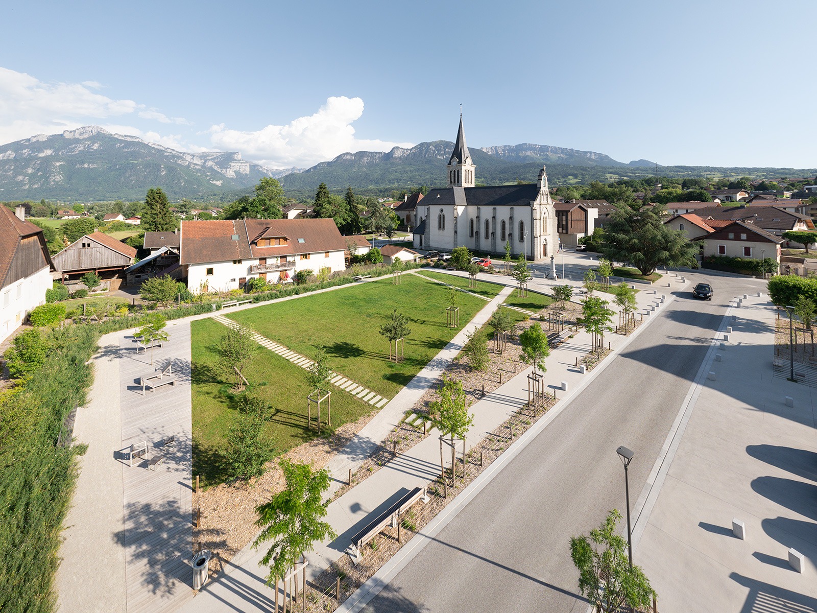 LJN - Paysagiste concepteur - Haute Savoie - Amancy - Centre bourg - Perspective - Espace public - Parc