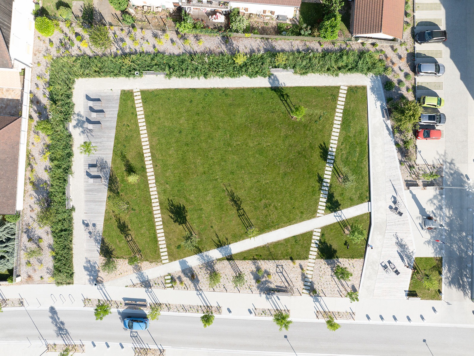 LJN - Paysagiste concepteur - Haute Savoie - Amancy - Centre bourg - Perspective - Espace public - Parc