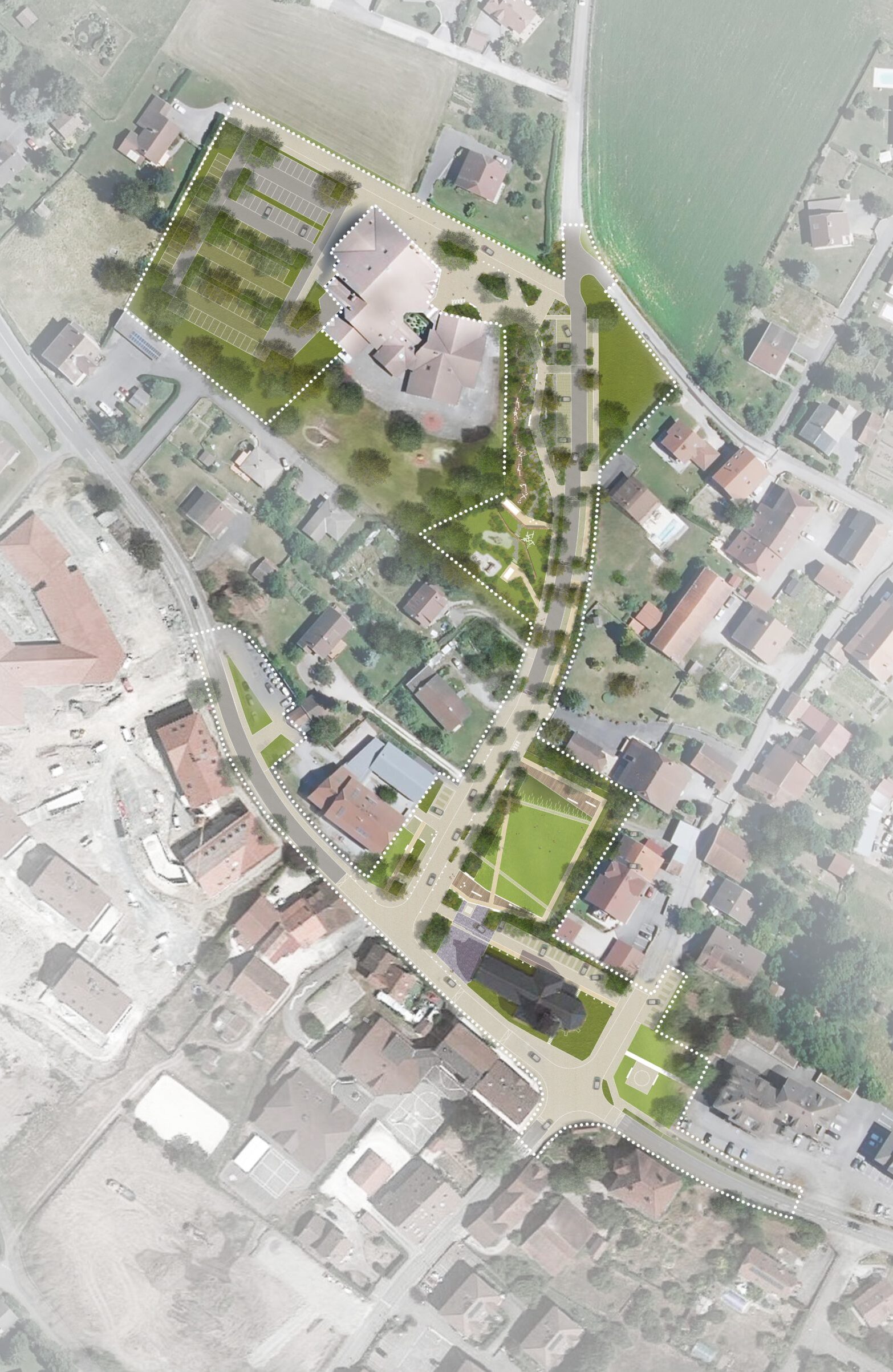 LJN - Paysagiste concepteur - Haute Savoie - Amancy - Centre bourg - Plan masse - Espace public - Parc - Aire de jeux