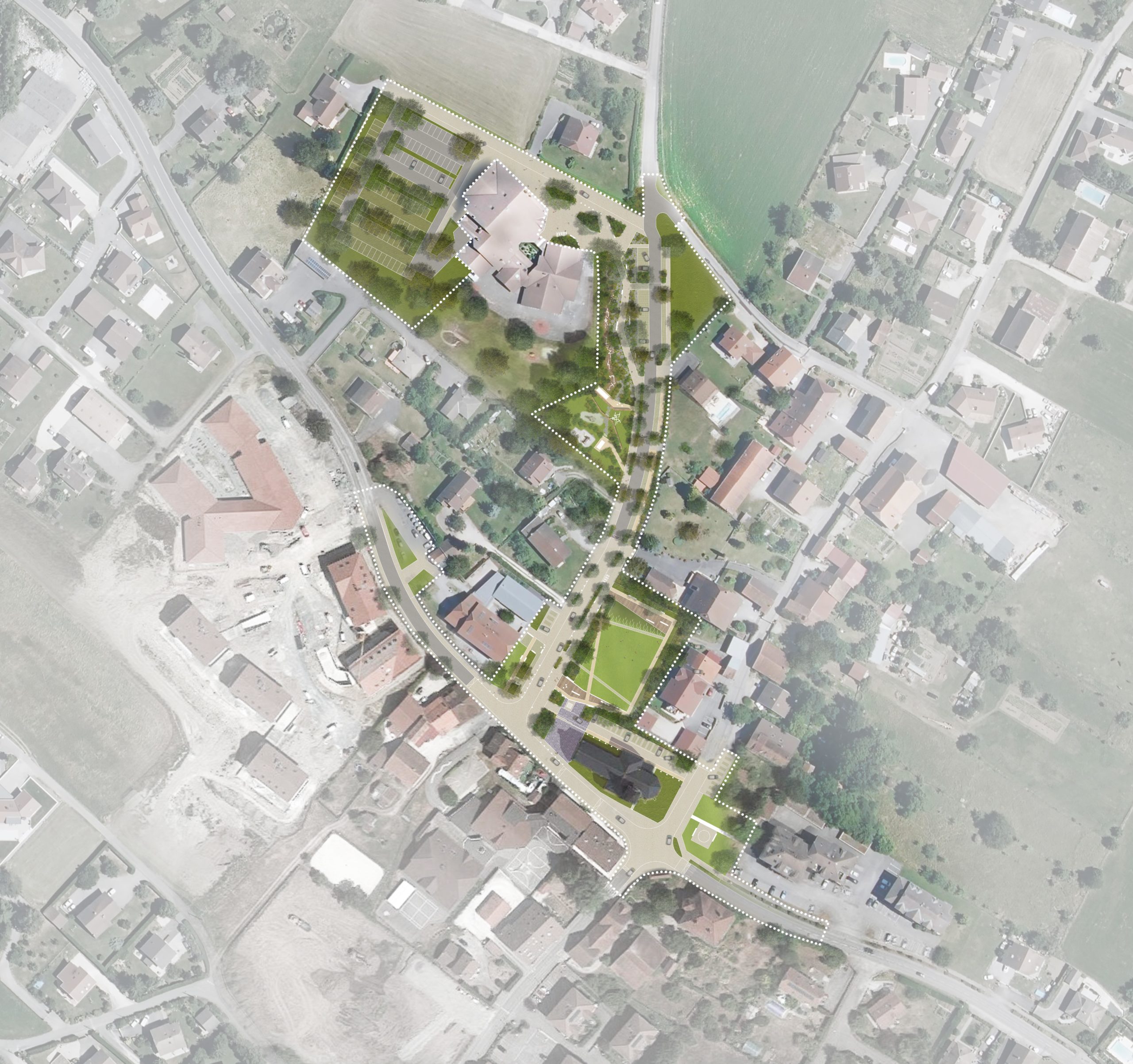 LJN - Paysagiste concepteur - Haute Savoie - Amancy - Centre bourg - Plan masse - Espace public - Parc - Aire de jeux