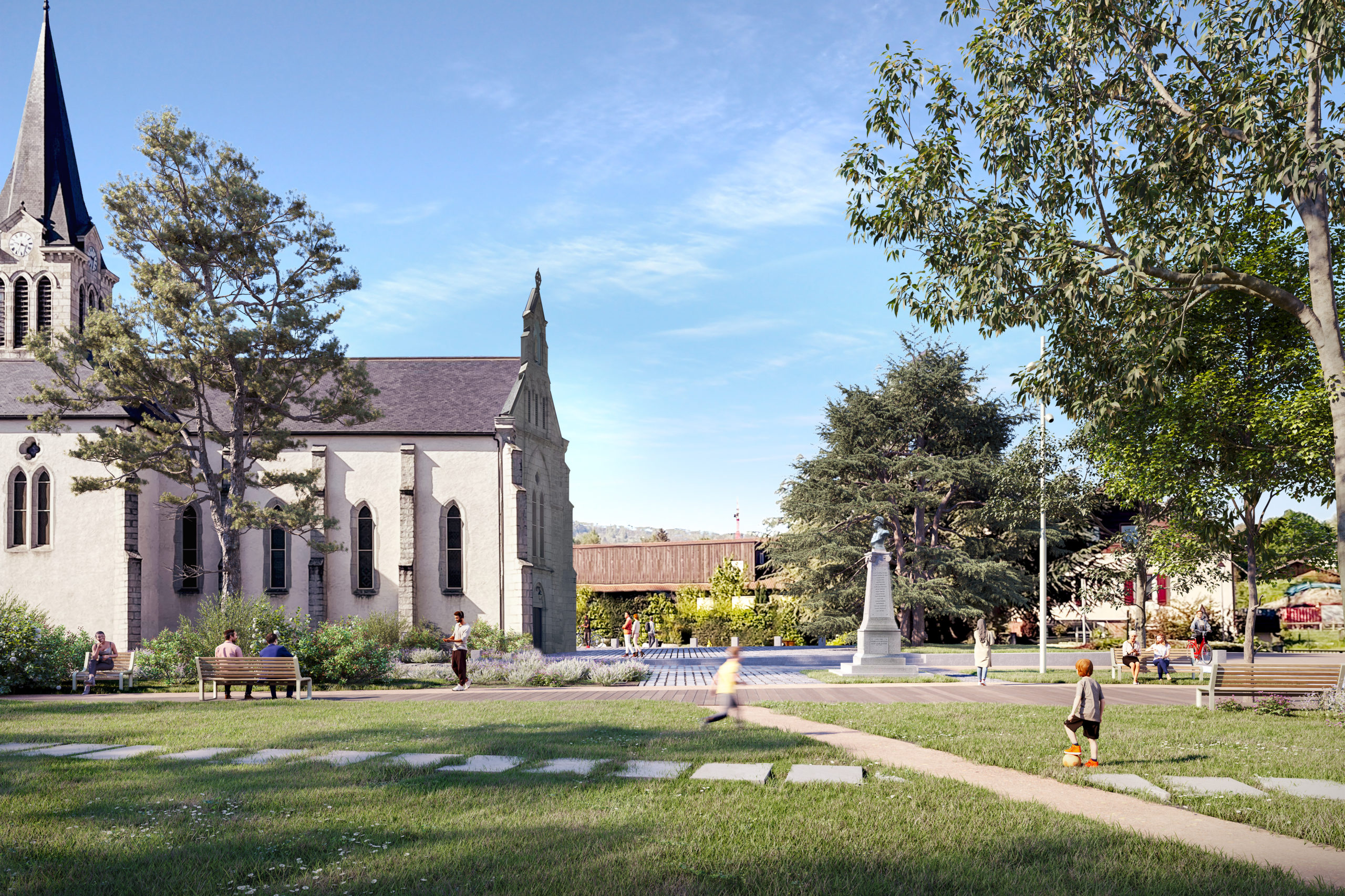 LJN - Paysagiste concepteur - Haute Savoie - Amancy - Centre bourg - Perspective - Espace public - Parc